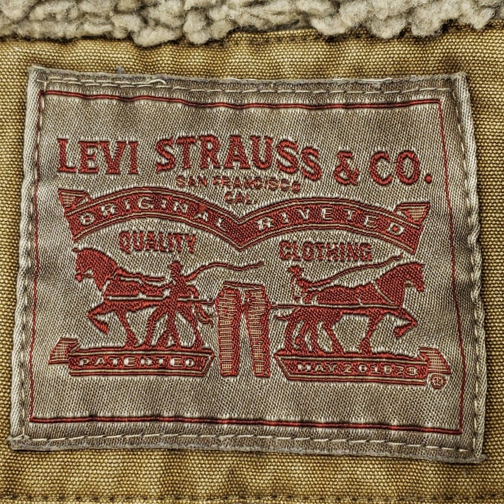 Levis Canvas Jacket Men XL Tan Sherpa Lined Zip In Hood Utility Coat Distressed - Picture 12 of 15